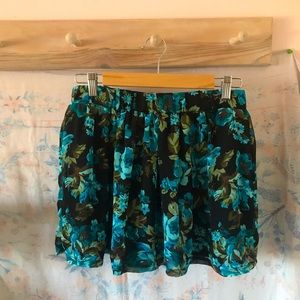 Black and Blue Floral Mini Skirt